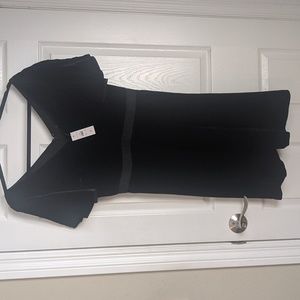 Ann Taylor black velvet V-neck, flutter sleeves, A-line, New with Tags